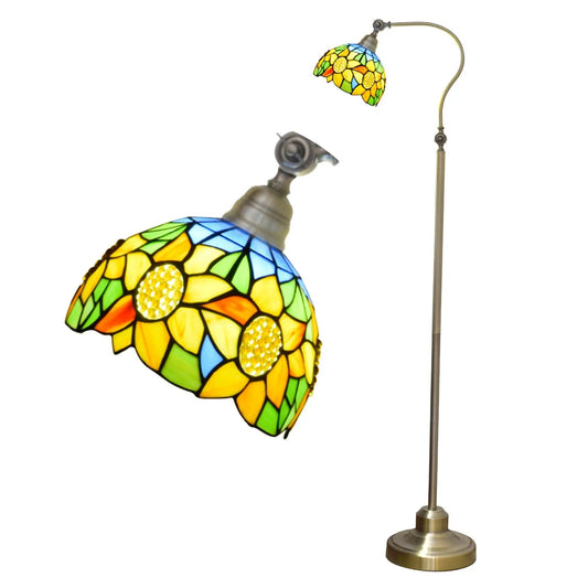 20cm Vintage Stained Glass Pastoral Yellow Sunflower Lampshade Tiffany Floor Light - CTL