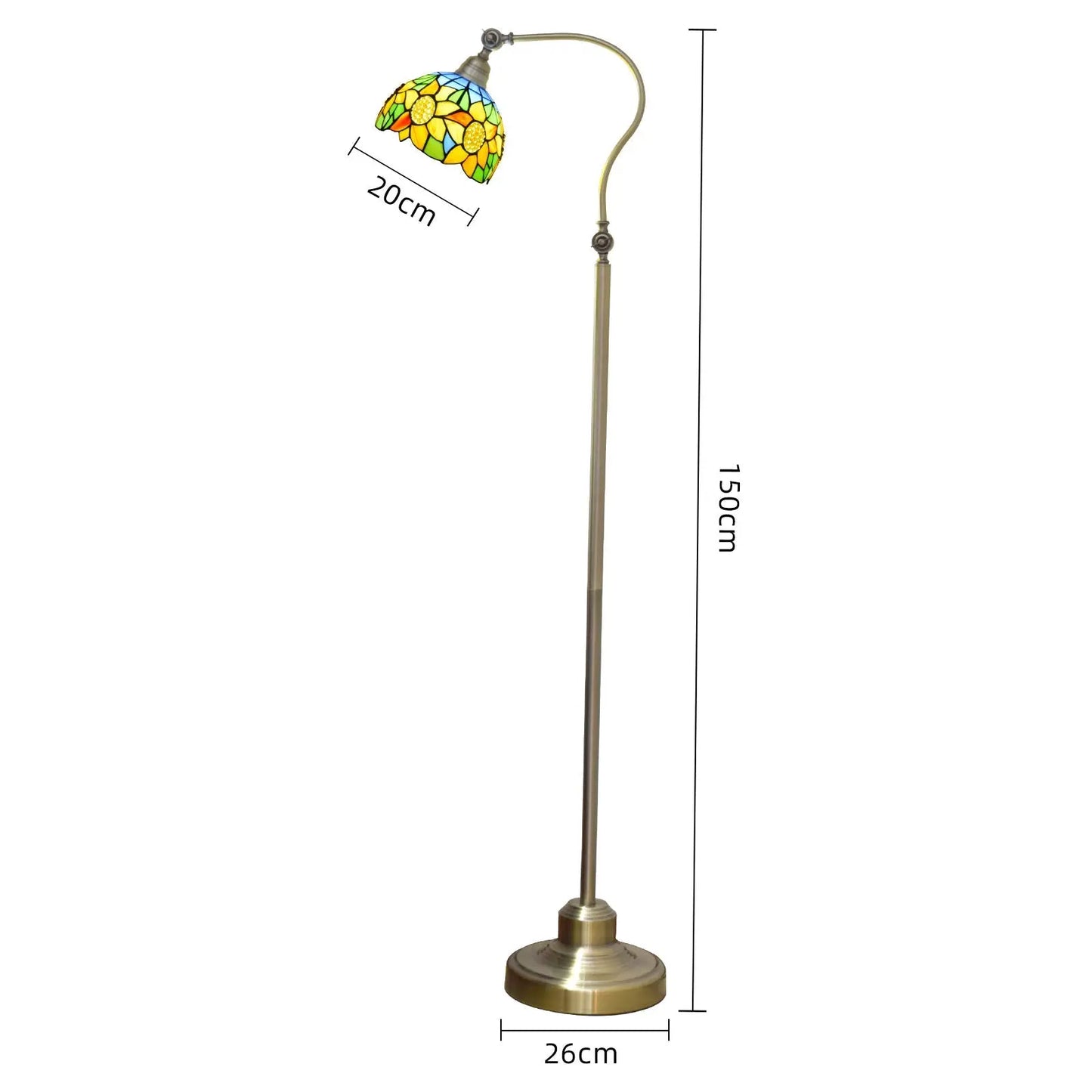 20cm Vintage Stained Glass Pastoral Yellow Sunflower Lampshade Tiffany Floor Light - CTL