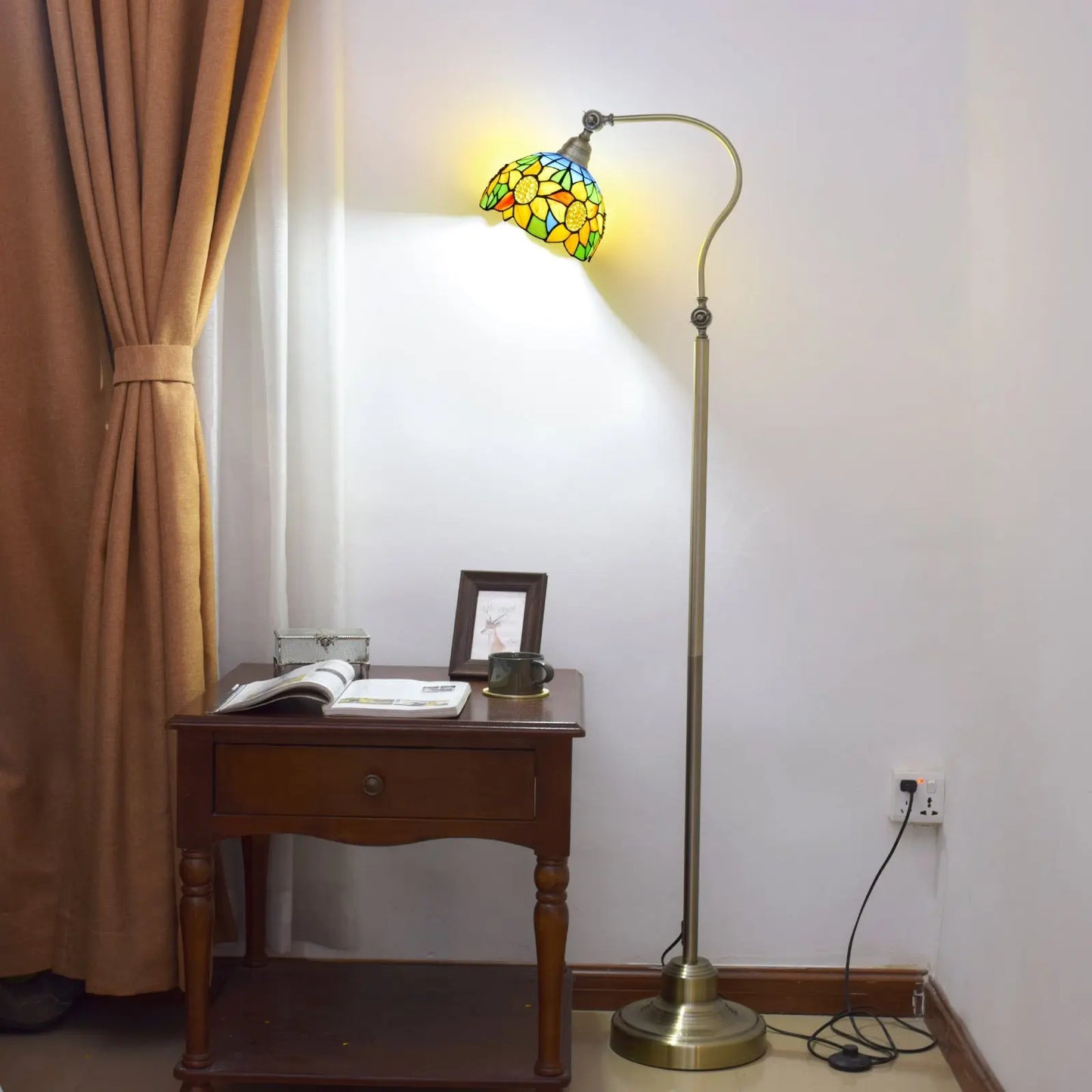 20cm Vintage Stained Glass Pastoral Yellow Sunflower Lampshade Tiffany Floor Light - CTL