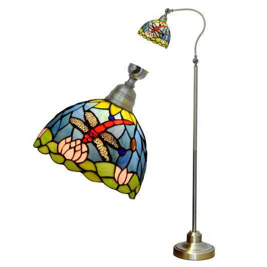 20cm Vintage Stained Glass Rural Green Lampshade Dragonfly Tiffany Style Floor Lamp - CTL