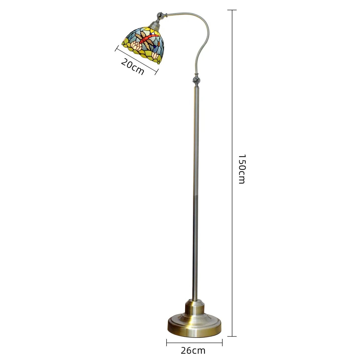 20cm Vintage Stained Glass Rural Green Lampshade Dragonfly Tiffany Style Floor Lamp - CTL