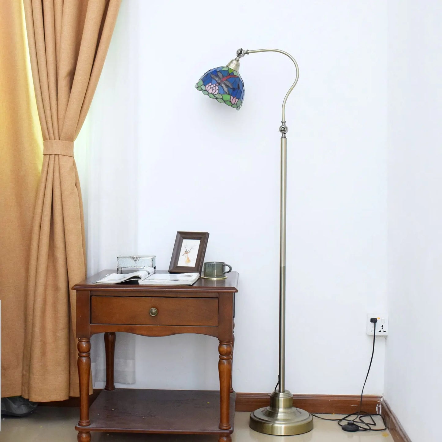 20cm Vintage Stained Glass Rural Green Lampshade Dragonfly Tiffany Style Floor Lamp - CTL