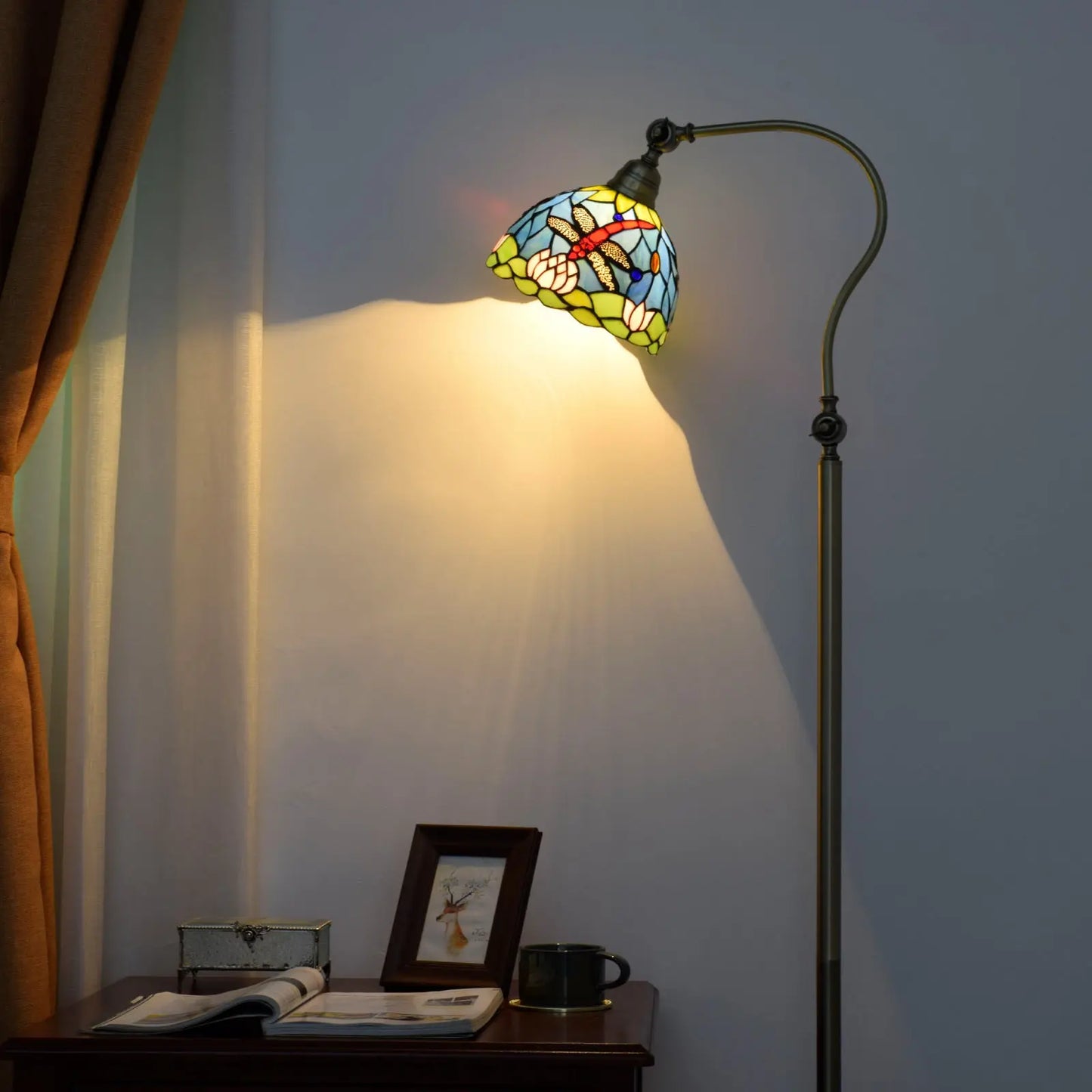20cm Vintage Stained Glass Rural Green Lampshade Dragonfly Tiffany Style Floor Lamp - CTL
