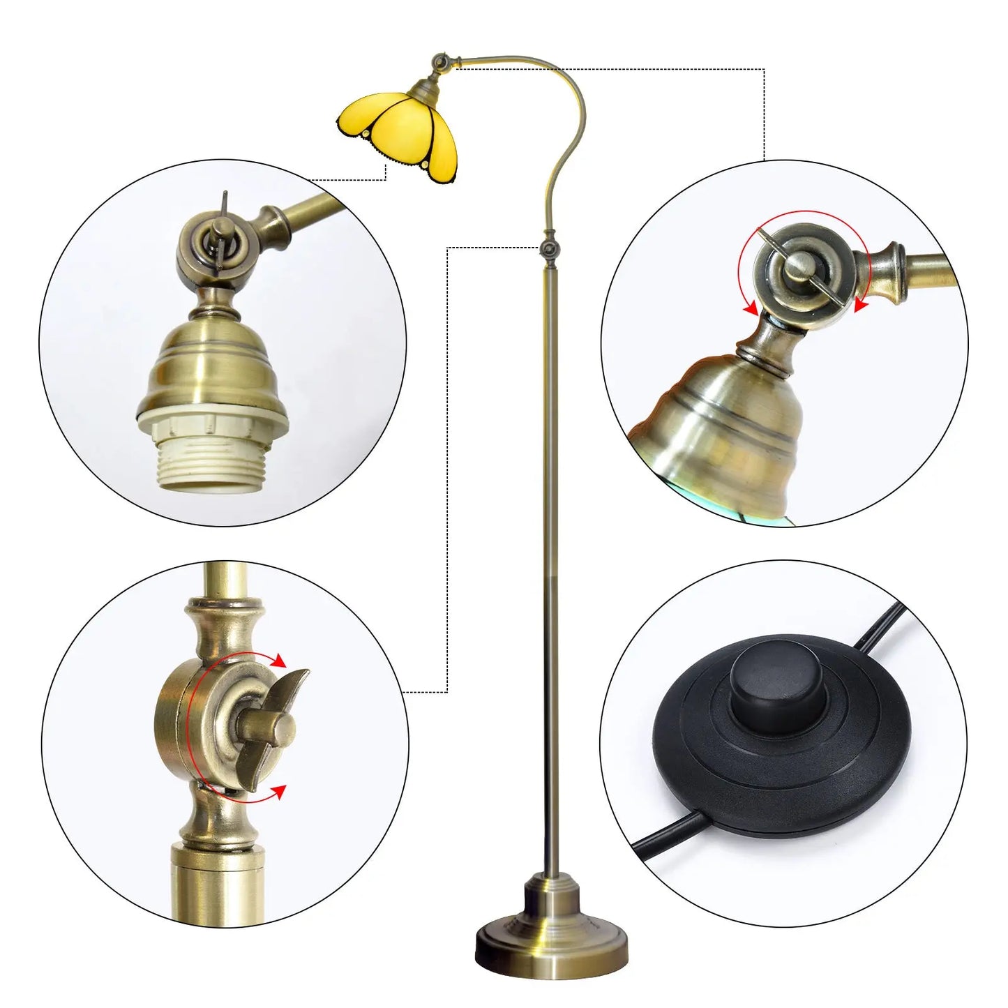 20cm Vintage Stained Glass Simple Lampshade Tiffany Style Reading Floor Lamp - CTL