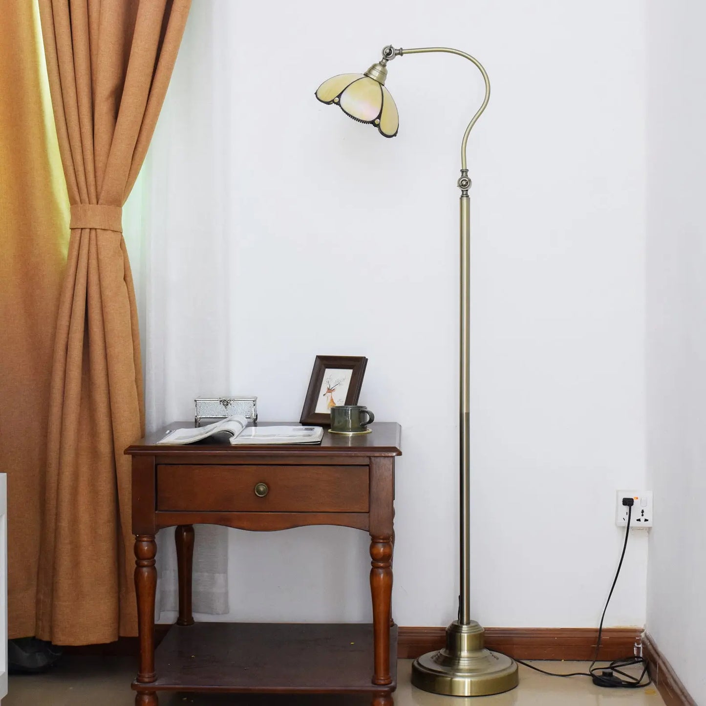 20cm Vintage Stained Glass Simple Lampshade Tiffany Style Reading Floor Lamp - CTL