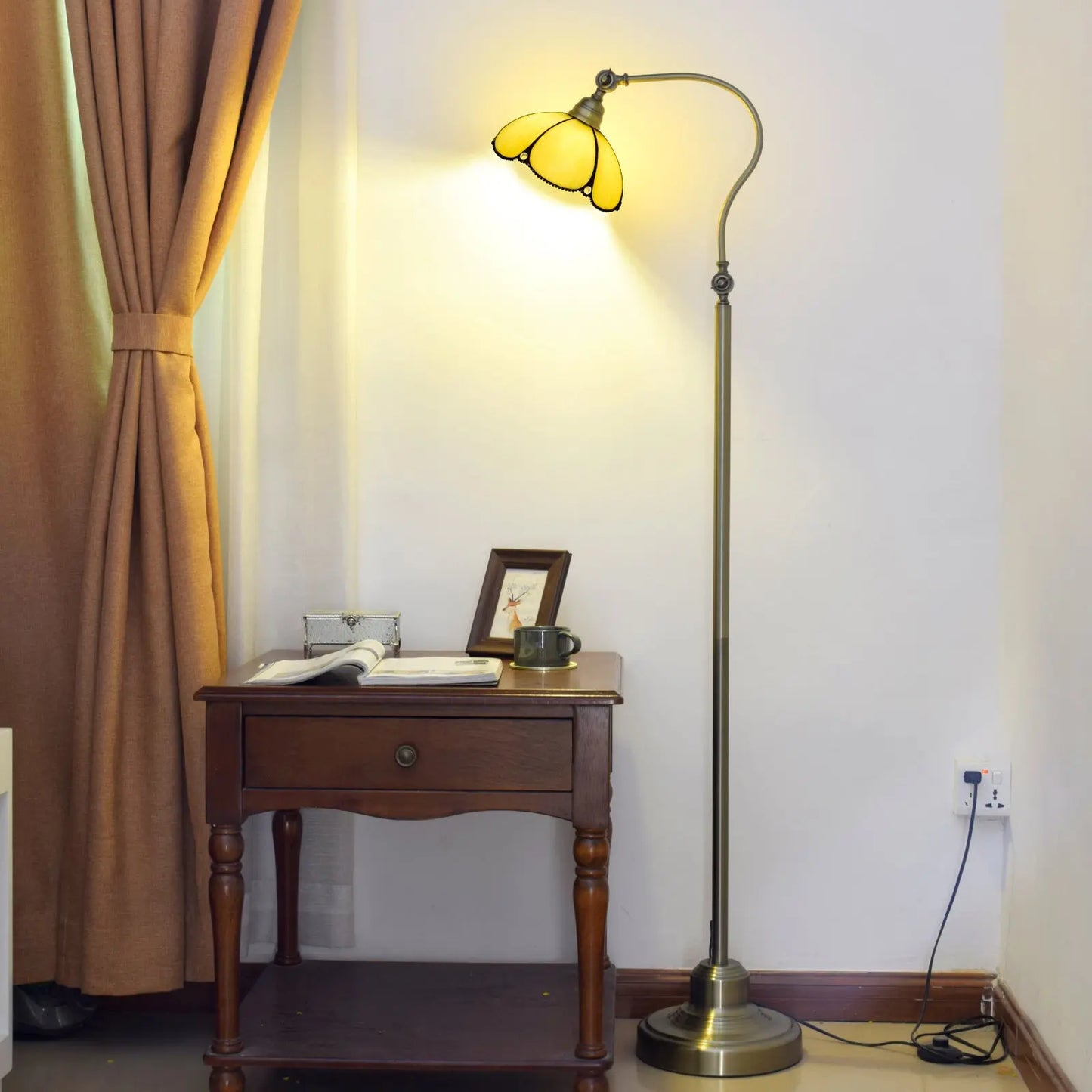 20cm Vintage Stained Glass Simple Lampshade Tiffany Style Reading Floor Lamp - CTL