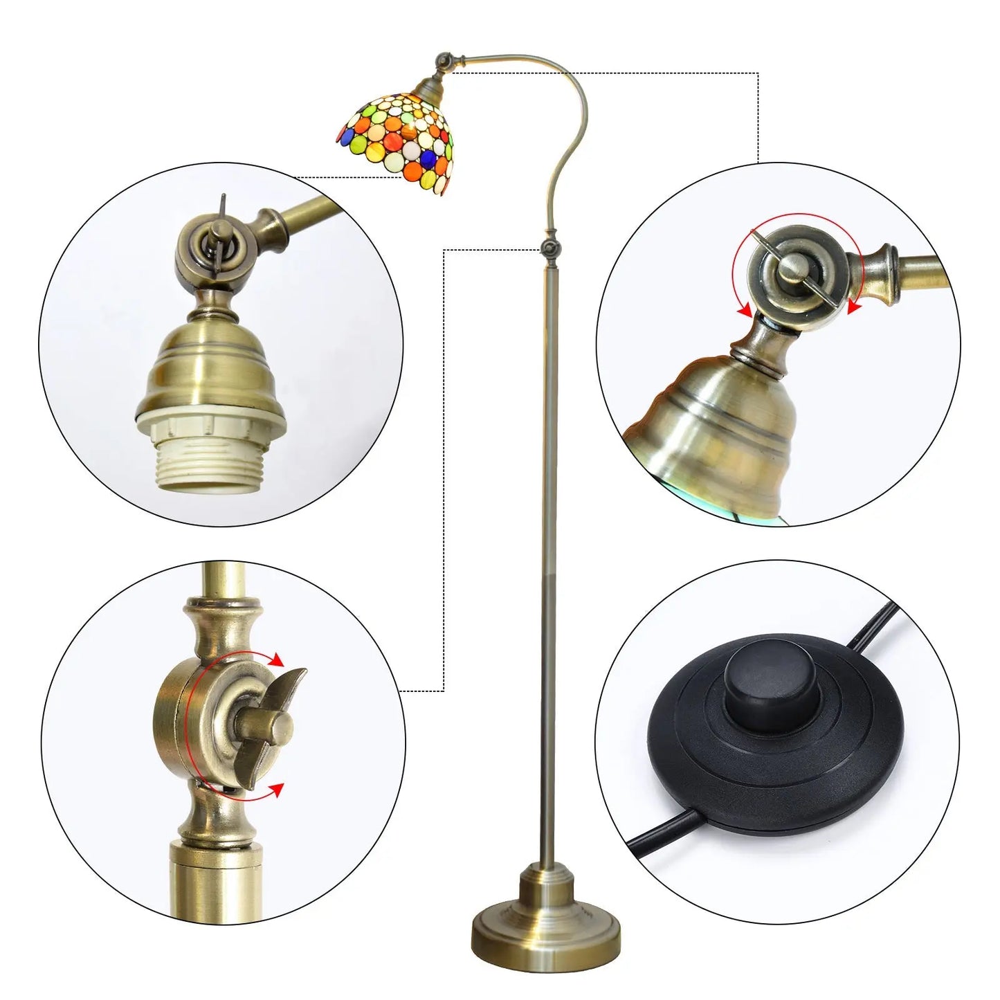 20cm Vintage Standing Light Bohemian Lampshade Tiffany Stained Glass Floor Lamp - CTL