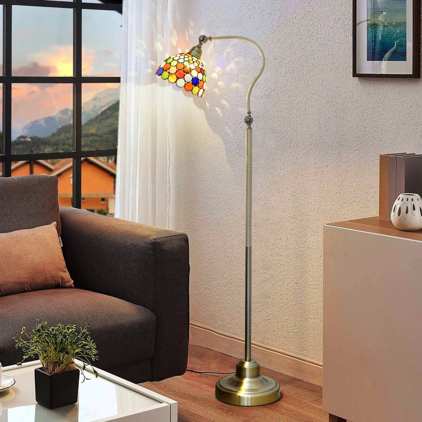 20cm Vintage Standing Light Bohemian Lampshade Tiffany Stained Glass Floor Lamp - CTL