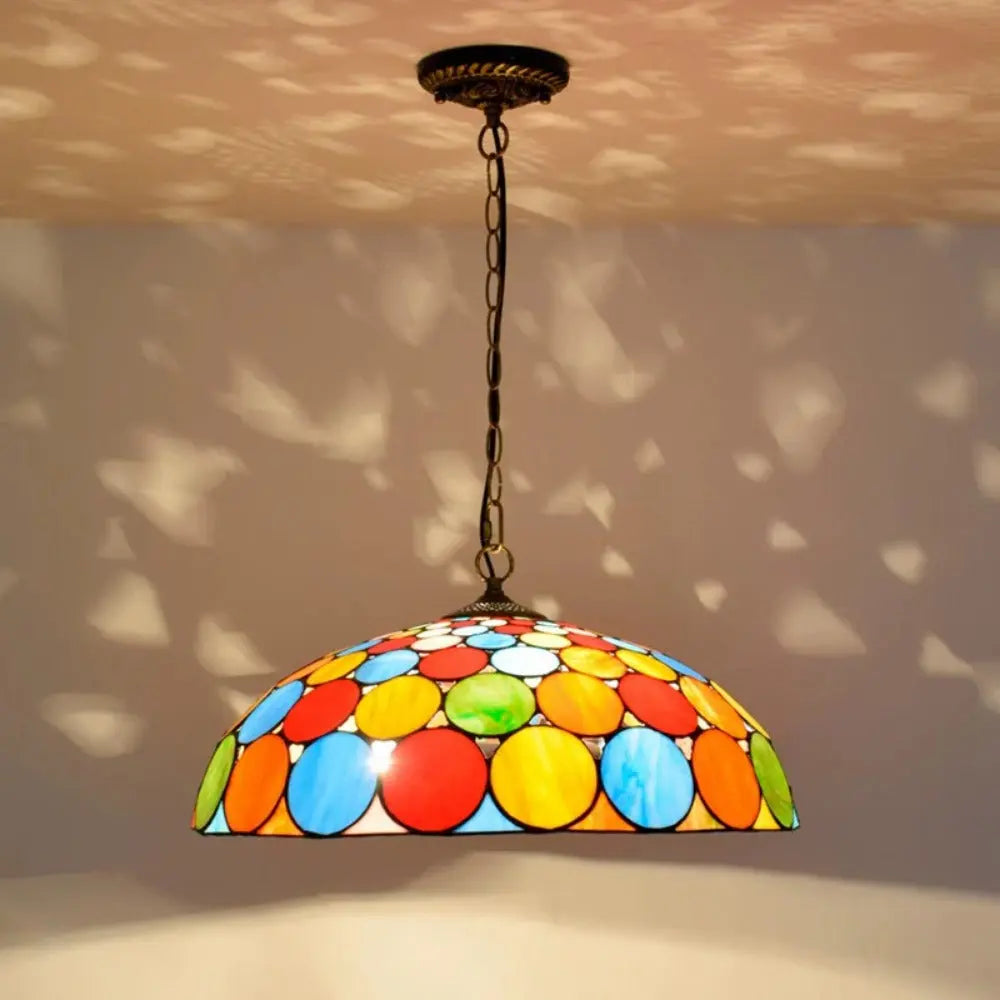 20inch Vintage Tiffany Style Hanging Lamp Stained Glass Bohemia Lampshade Pendent Light - CTL