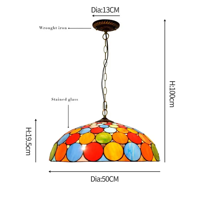 20inch Vintage Tiffany Style Hanging Lamp Stained Glass Bohemia Lampshade Pendent Light - CTL