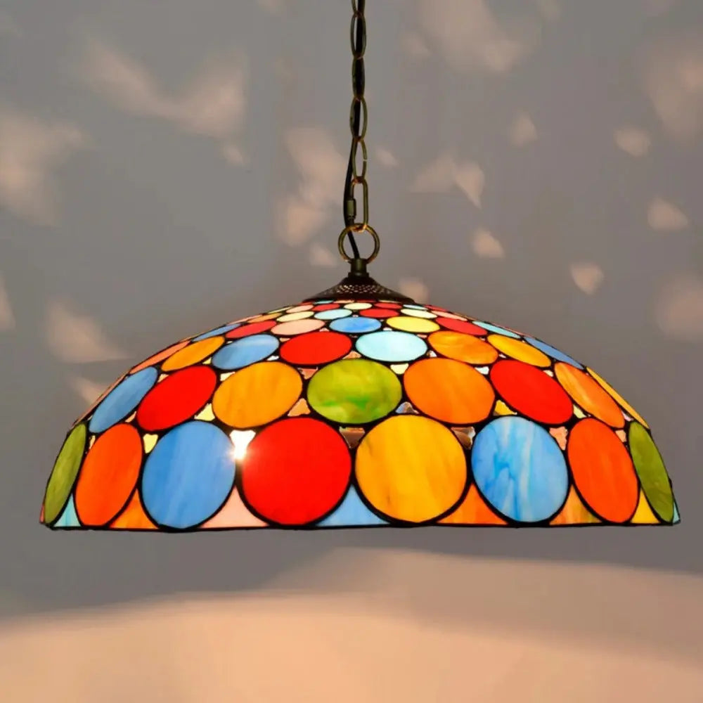 20inch Vintage Tiffany Style Hanging Lamp Stained Glass Bohemia Lampshade Pendent Light - CTL