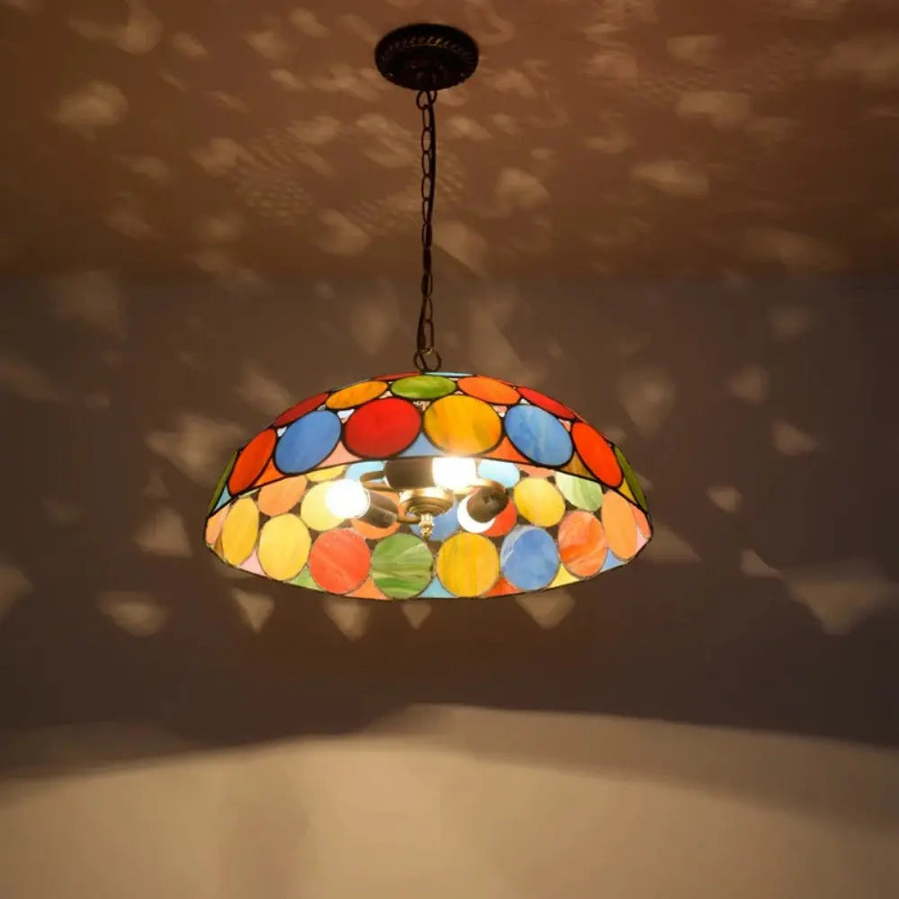 20inch Vintage Tiffany Style Hanging Lamp Stained Glass Bohemia Lampshade Pendent Light - CTL