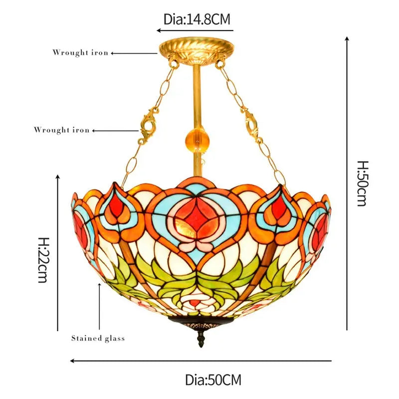 20inch Stained Glass Peach Lampshade Tiffany Hanging Lamp Anti-chandelier - CTL