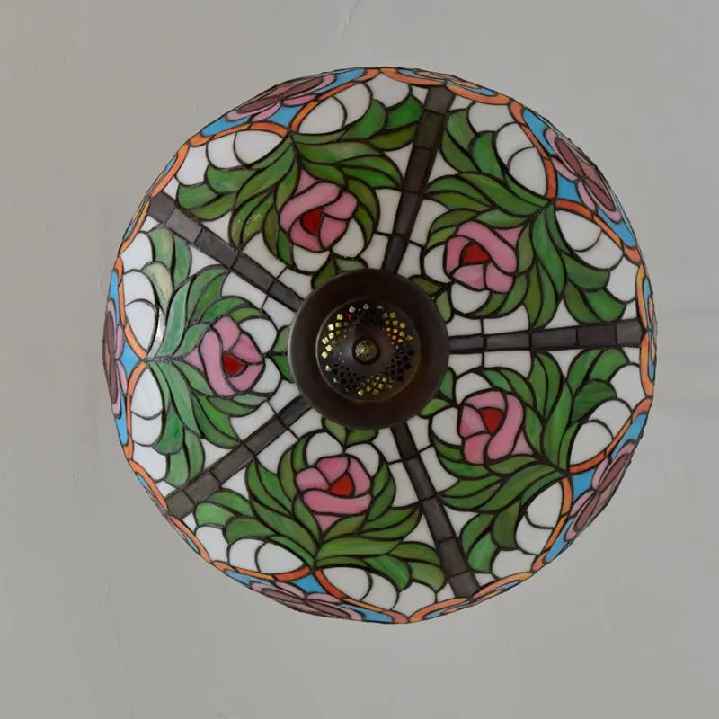 20inch Stained Glass Peach Lampshade Tiffany Hanging Lamp Anti-chandelier - CTL