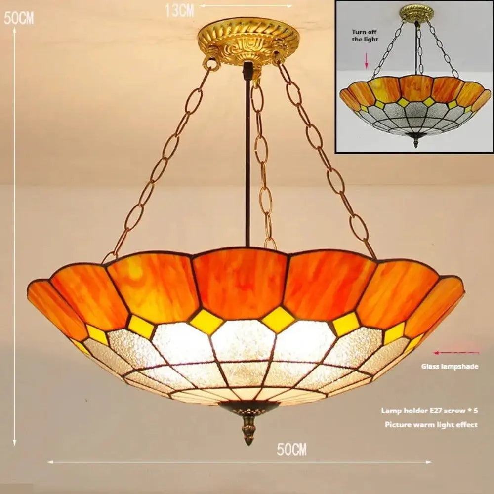20inch Stained Glass Orange Lampshade Tiffany Hanging Lamps Antique Anti-Chandelier - CTL