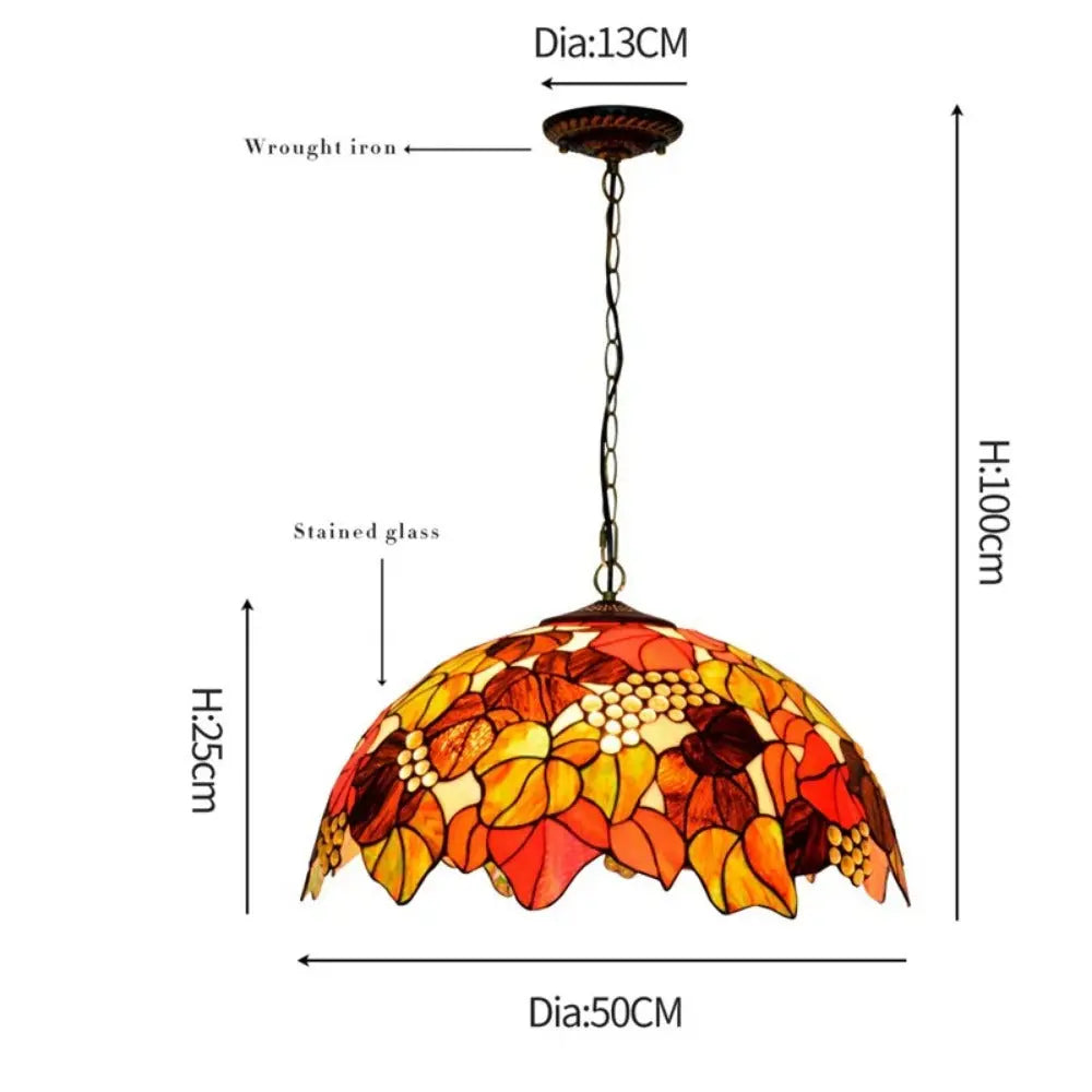 20inch Stained Glass Grape Lampshade Vintage Tiffany Style Pendant Light - CTL