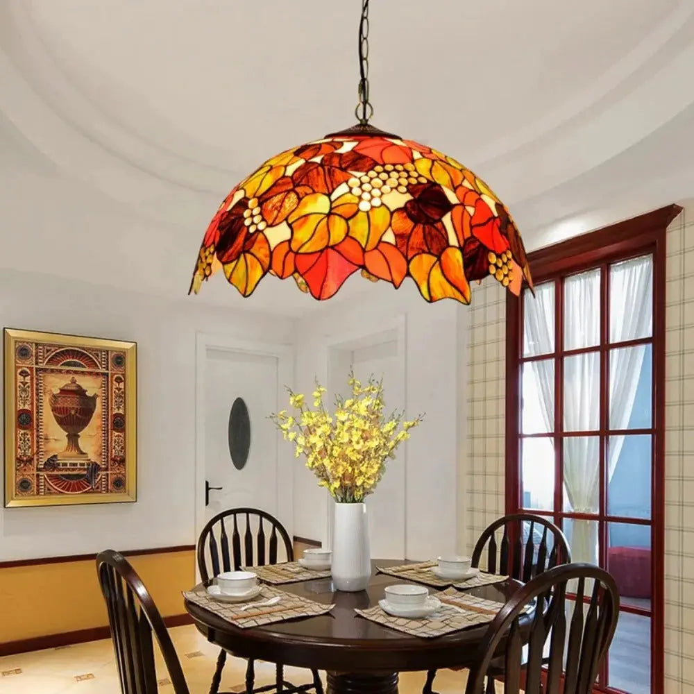 20inch Stained Glass Grape Lampshade Vintage Tiffany Style Pendant Light - CTL