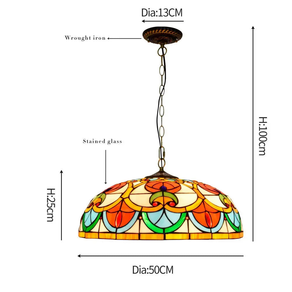 20inch 50cm Stained Glass Lampshade Outdoor Pendant Lighting Tiffany Hanging Lamp - CTL