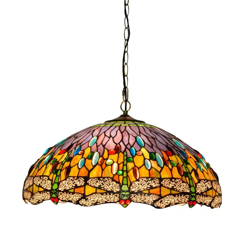 20inch 50cm Stained Glass Pastoral Orange Dragonfly Lampshade Tiffany Pendant Light - CTL