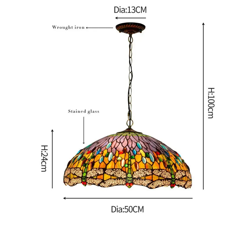 20inch 50cm Stained Glass Pastoral Orange Dragonfly Lampshade Tiffany Pendant Light - CTL