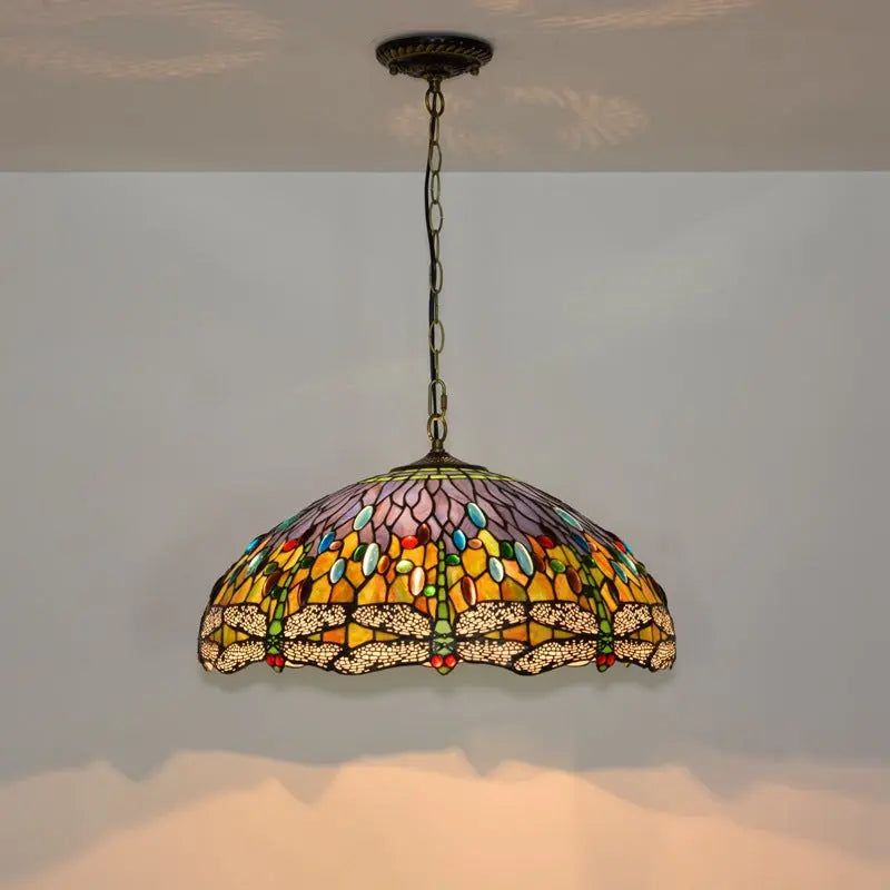 20inch 50cm Stained Glass Pastoral Orange Dragonfly Lampshade Tiffany Pendant Light - CTL