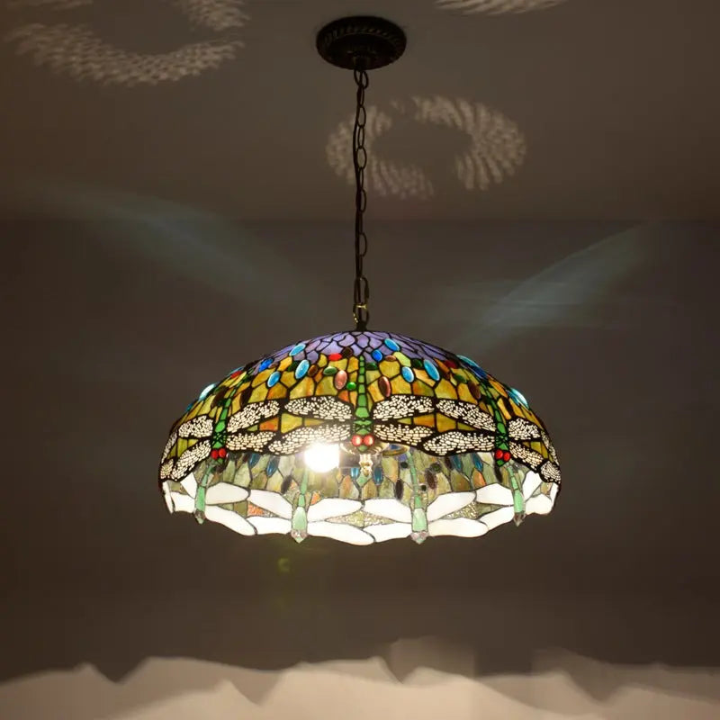 20inch 50cm Stained Glass Pastoral Orange Dragonfly Lampshade Tiffany Pendant Light - CTL