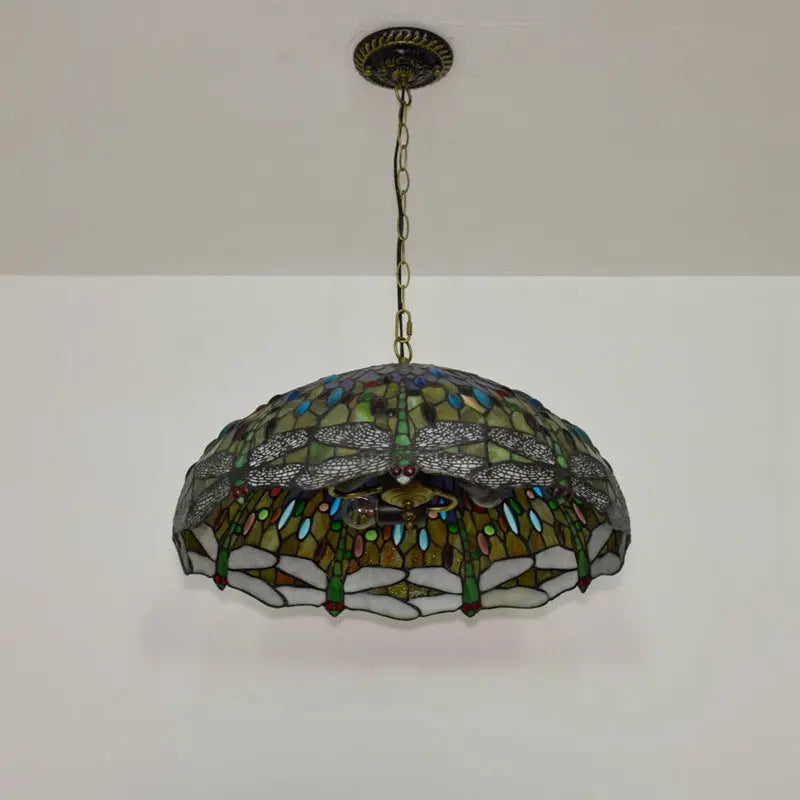 20inch 50cm Stained Glass Pastoral Orange Dragonfly Lampshade Tiffany Pendant Light - CTL