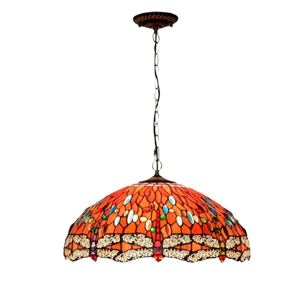 20inch Stained Glass Red Dragonfly Tiffany Style Pendant Light - CTL