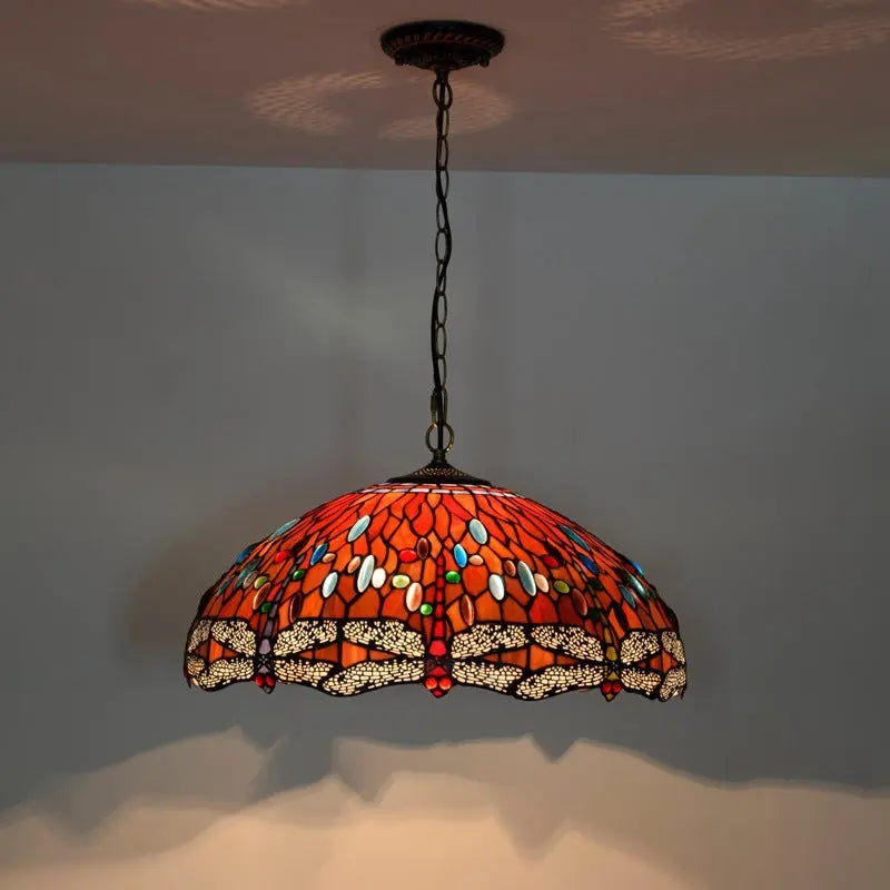 20inch Stained Glass Red Dragonfly Tiffany Style Pendant Light - CTL