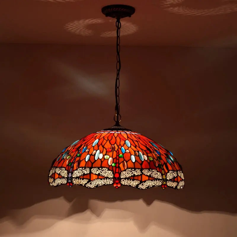 20inch Stained Glass Red Dragonfly Tiffany Style Pendant Light - CTL