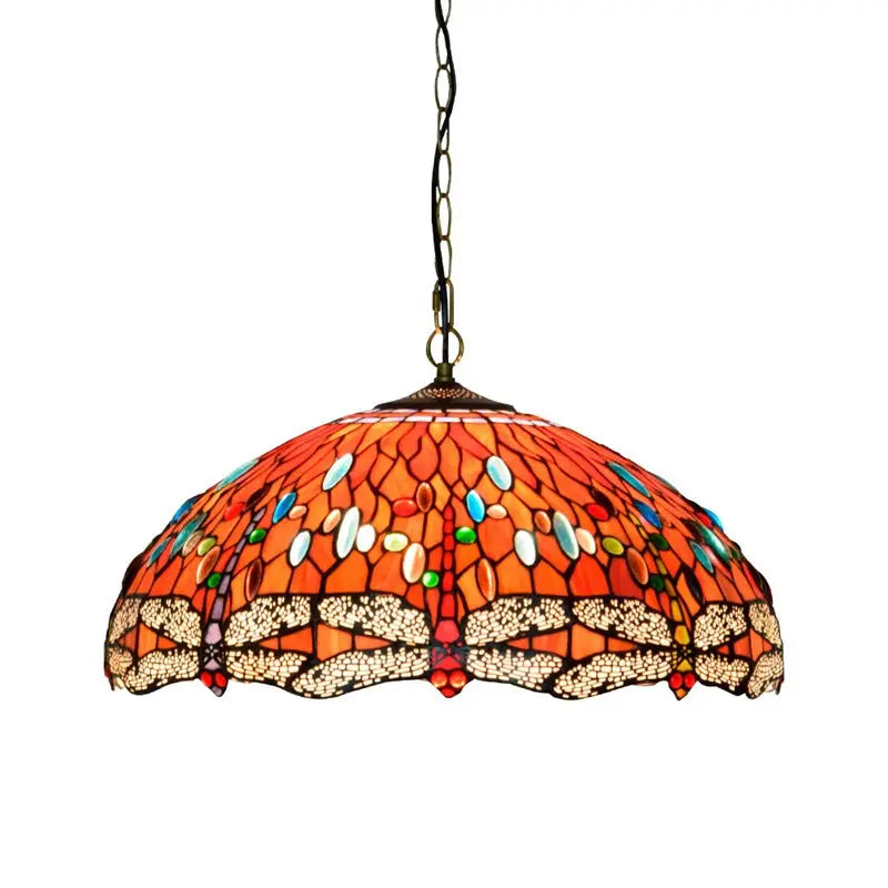 20inch Stained Glass Red Dragonfly Tiffany Style Pendant Light - CTL