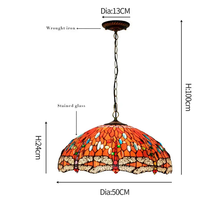 20inch Stained Glass Red Dragonfly Tiffany Style Pendant Light - CTL