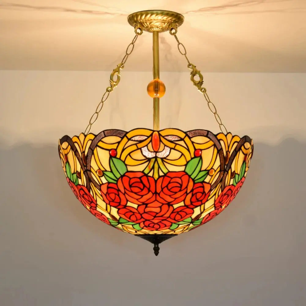 20inch 50cm Stained Glass Pendant Light Rose Lampshade Tiffany Glass Chandelier - CTL
