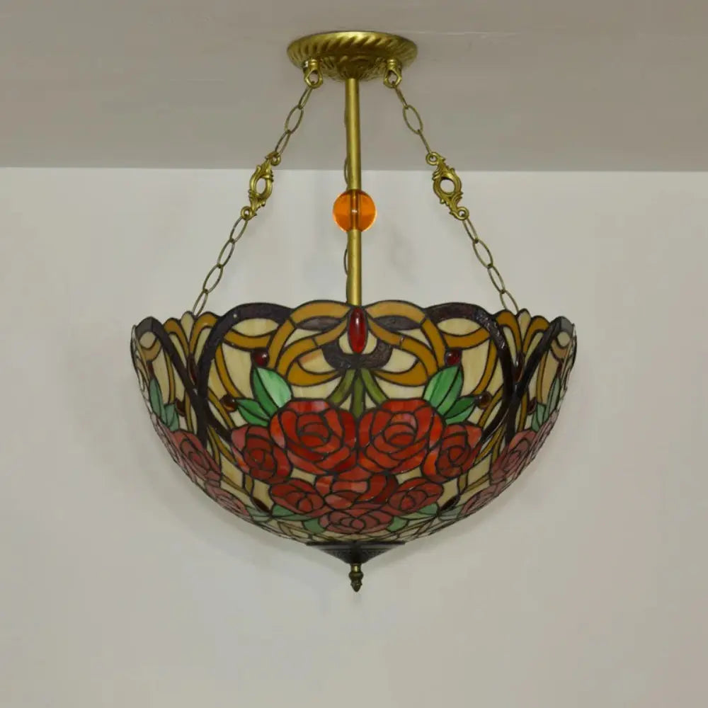 20inch 50cm Stained Glass Pendant Light Rose Lampshade Tiffany Glass Chandelier - CTL