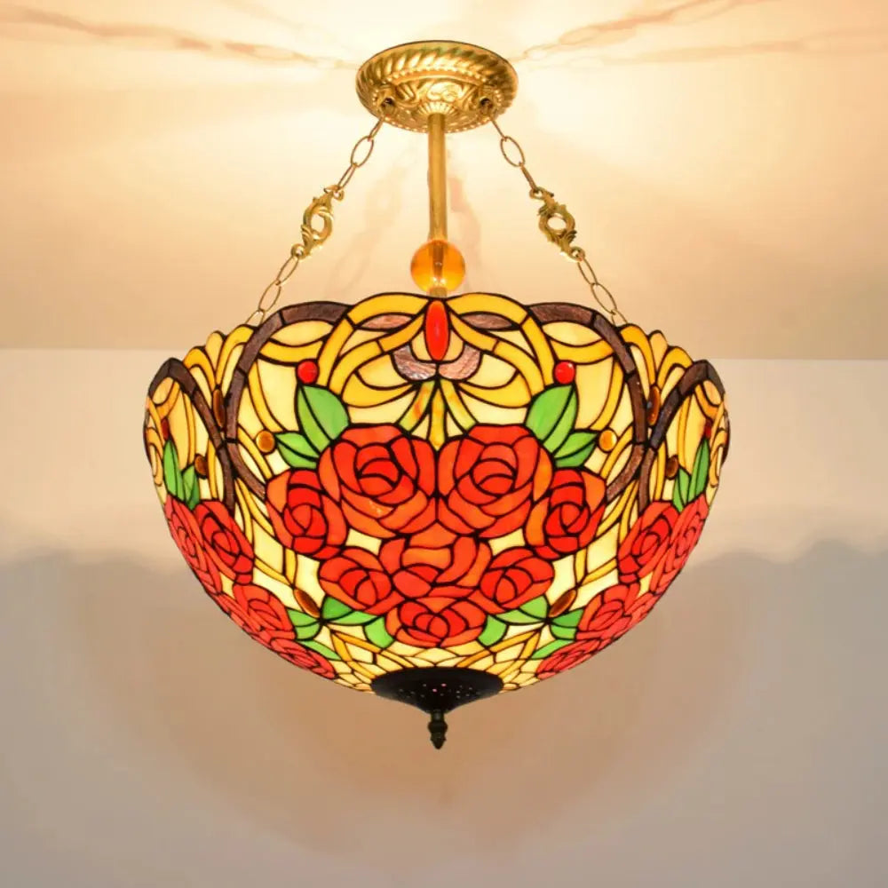 20inch 50cm Stained Glass Pendant Light Rose Lampshade Tiffany Glass Chandelier - CTL