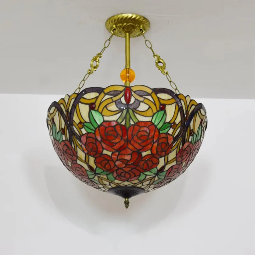 20inch 50cm Stained Glass Pendant Light Rose Lampshade Tiffany Glass Chandelier - CTL
