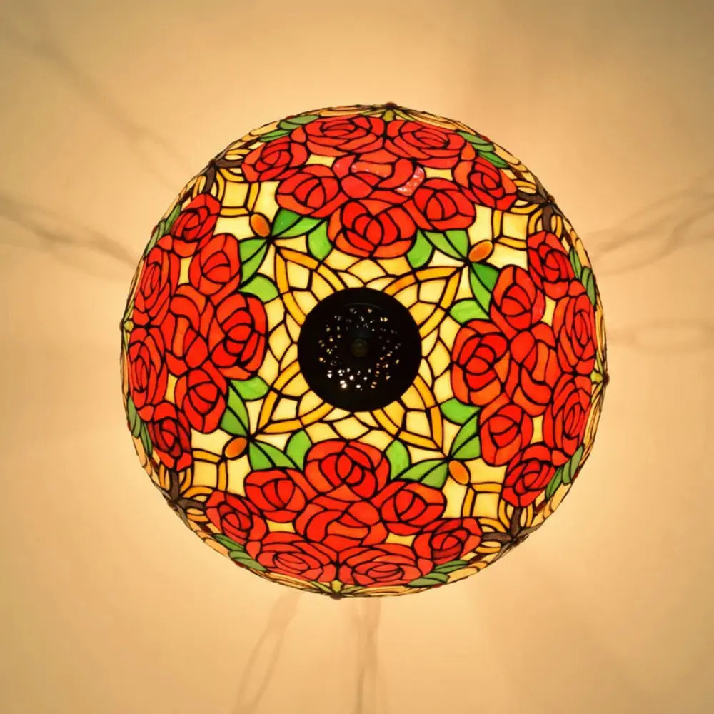 20inch 50cm Stained Glass Pendant Light Rose Lampshade Tiffany Glass Chandelier - CTL
