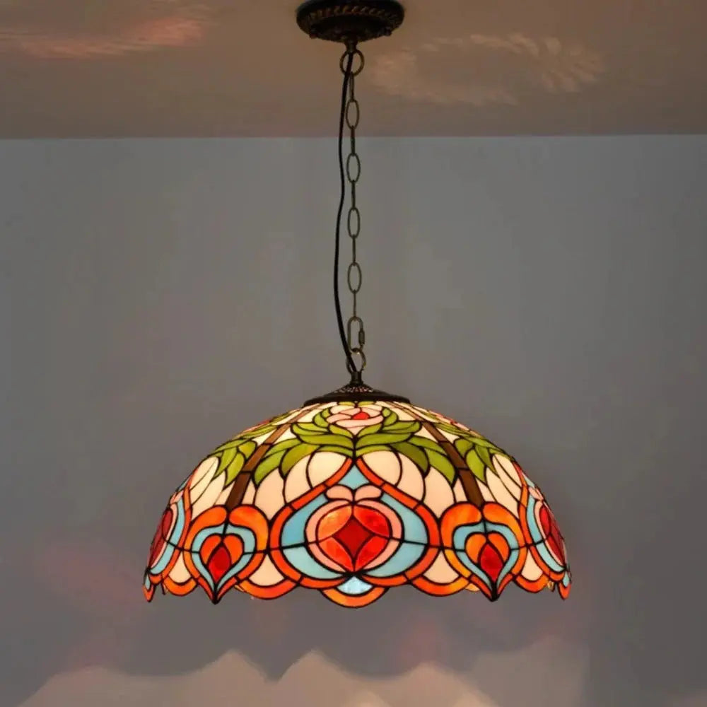 20inch Stained Glass Kitchen Pendant Lighting Red Peaches Lampshade Tiffany Hanging Lamp - CTL