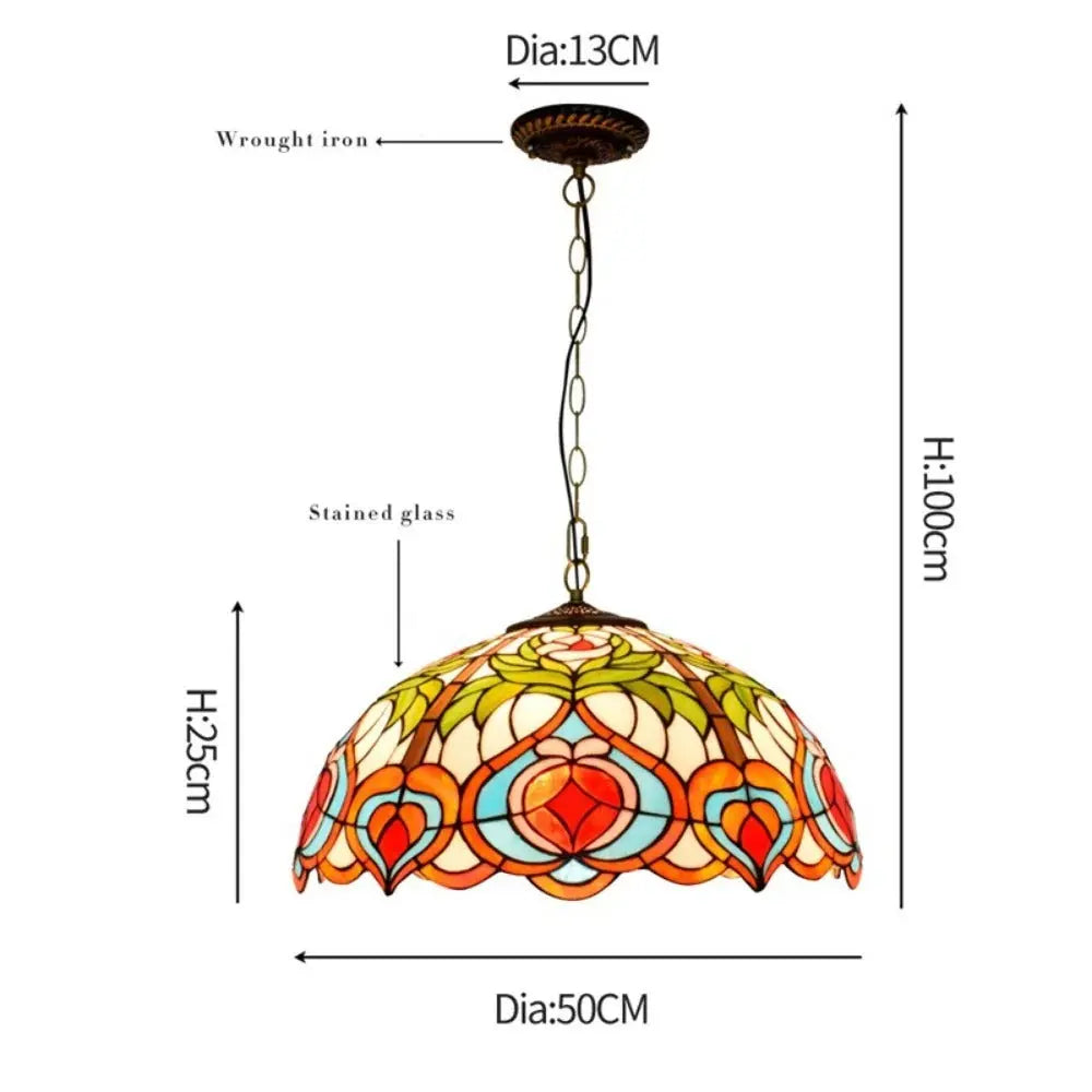 20inch Stained Glass Kitchen Pendant Lighting Red Peaches Lampshade Tiffany Hanging Lamp - CTL