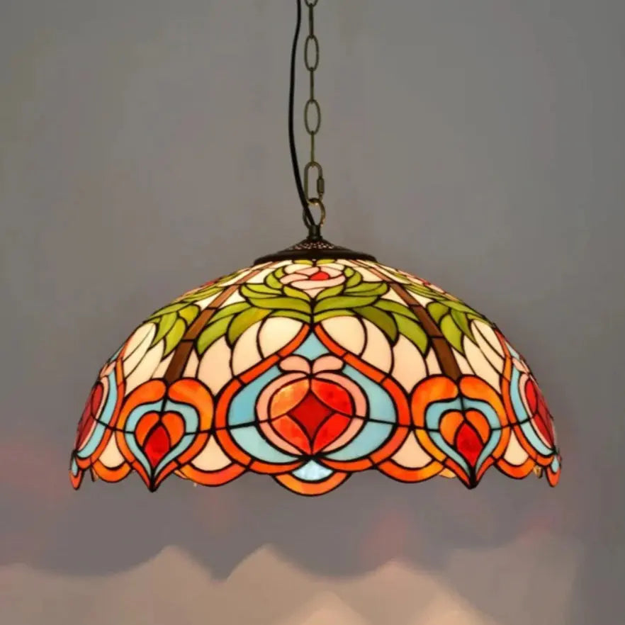 20inch Stained Glass Kitchen Pendant Lighting Red Peaches Lampshade Tiffany Hanging Lamp - CTL