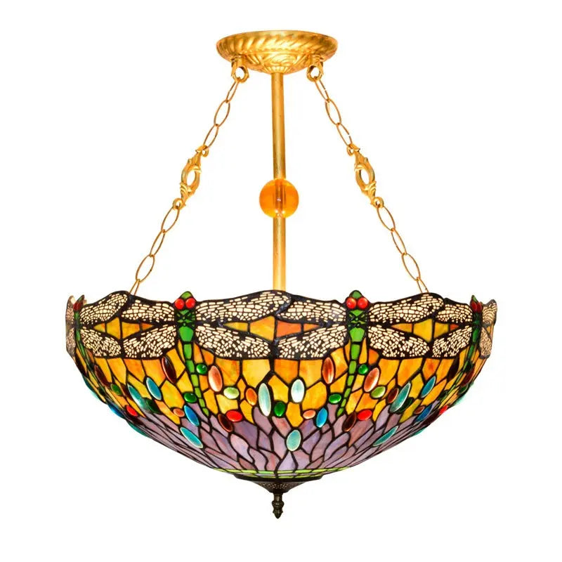 20inch Tiffany Hanging Lamp Stained Glass Dragonfly Anti-chandelier - CTL