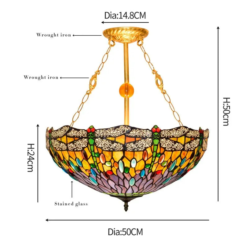 20inch Tiffany Hanging Lamp Stained Glass Dragonfly Anti-chandelier - CTL