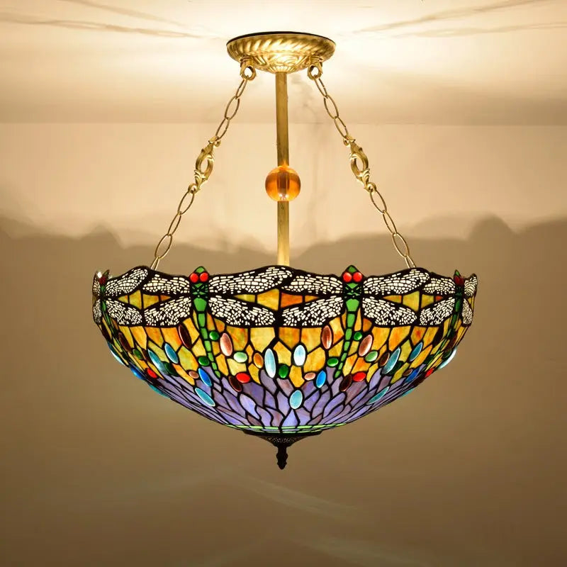 20inch Tiffany Hanging Lamp Stained Glass Dragonfly Anti-chandelier - CTL