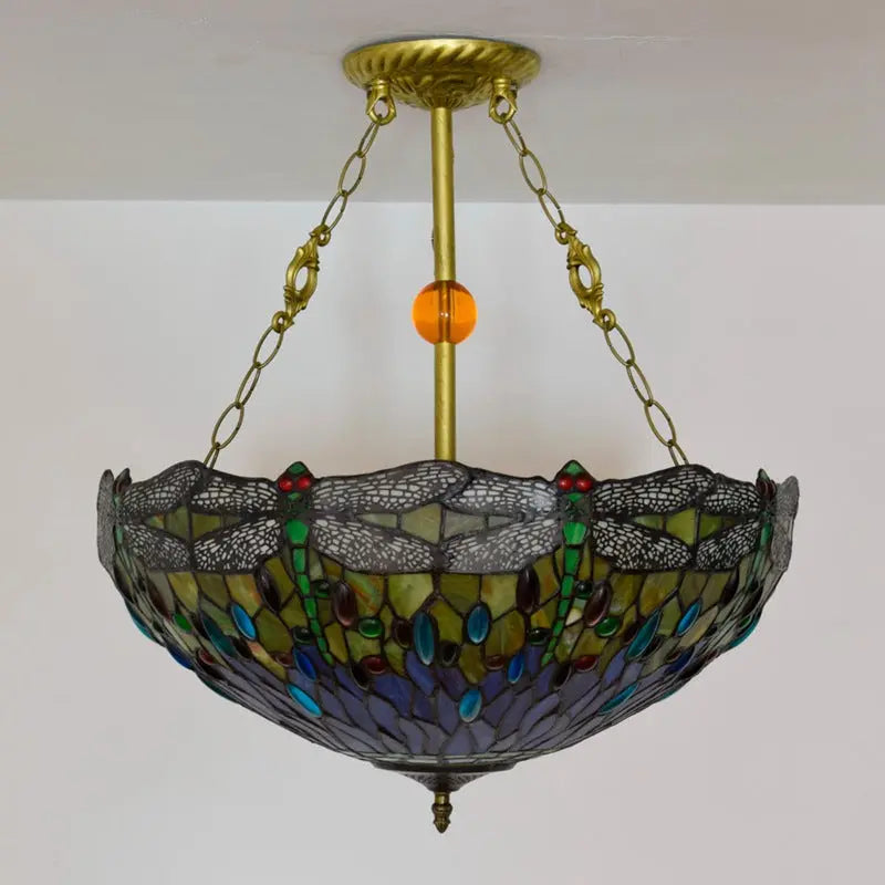 20inch Tiffany Hanging Lamp Stained Glass Dragonfly Anti-chandelier - CTL