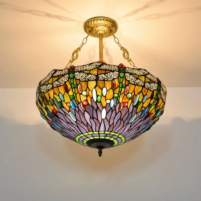 20inch Tiffany Hanging Lamp Stained Glass Dragonfly Anti-chandelier - CTL