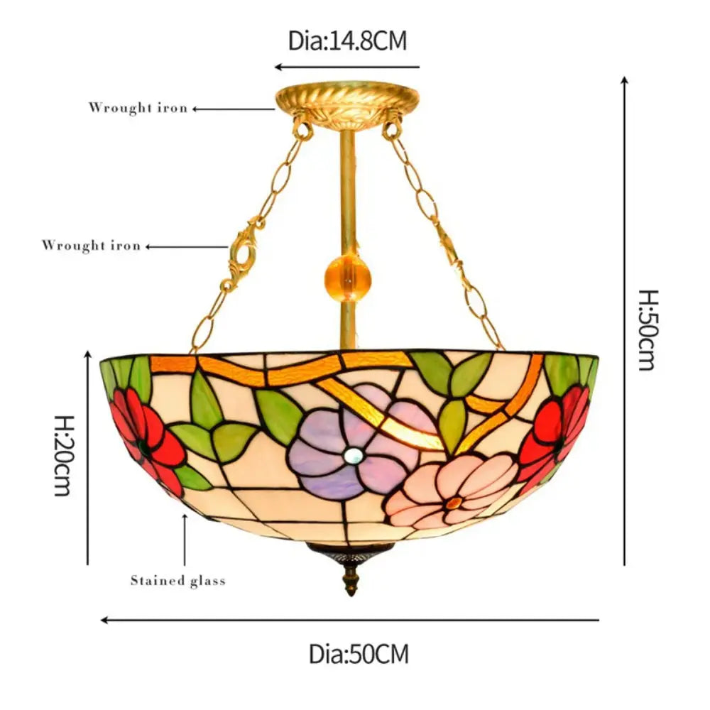 20inch 50cm Stained Glass Morning Glory Lampshade Vintage Tiffany Style Chandelier - CTL