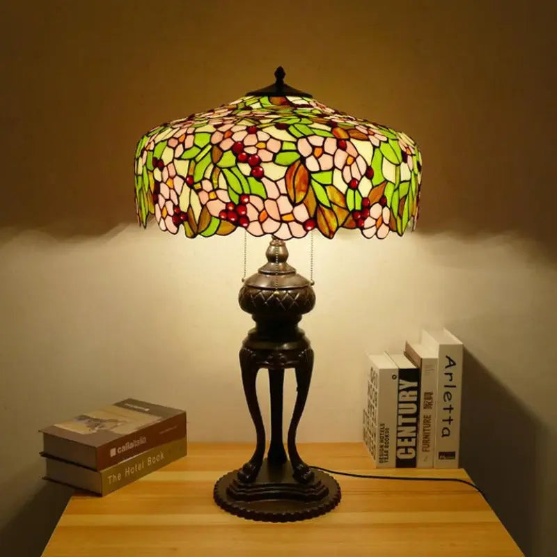 20inch Luxury Stained Glass Apple Blossom Floral Lampshade Vintage Tiffany Desk Lamp - CTL