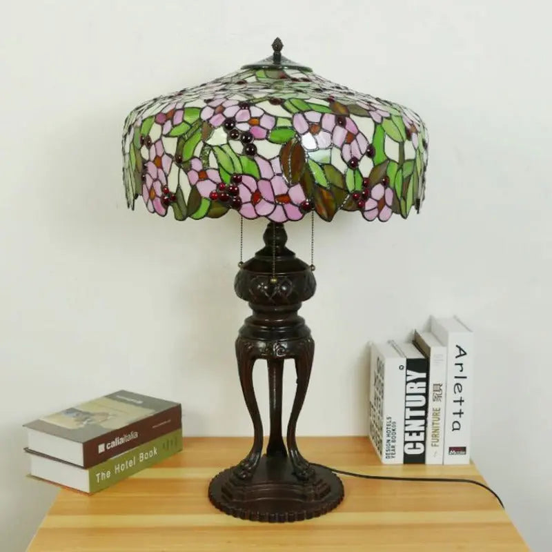 20inch Luxury Stained Glass Apple Blossom Floral Lampshade Vintage Tiffany Desk Lamp - CTL