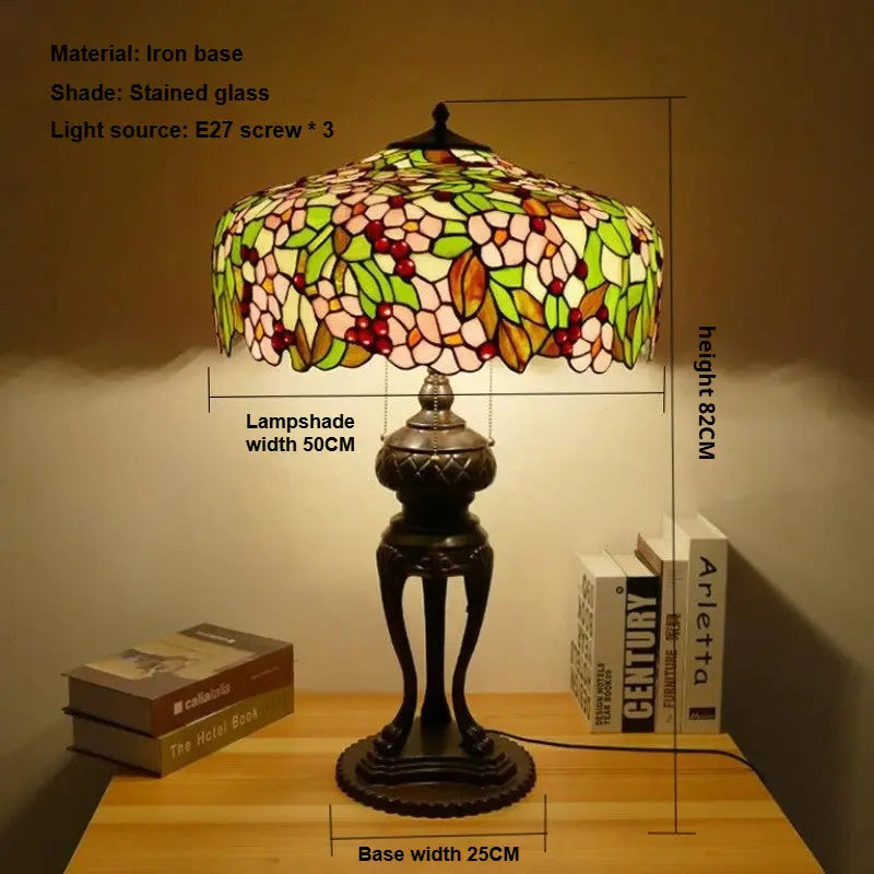 20inch Luxury Stained Glass Apple Blossom Floral Lampshade Vintage Tiffany Desk Lamp - CTL