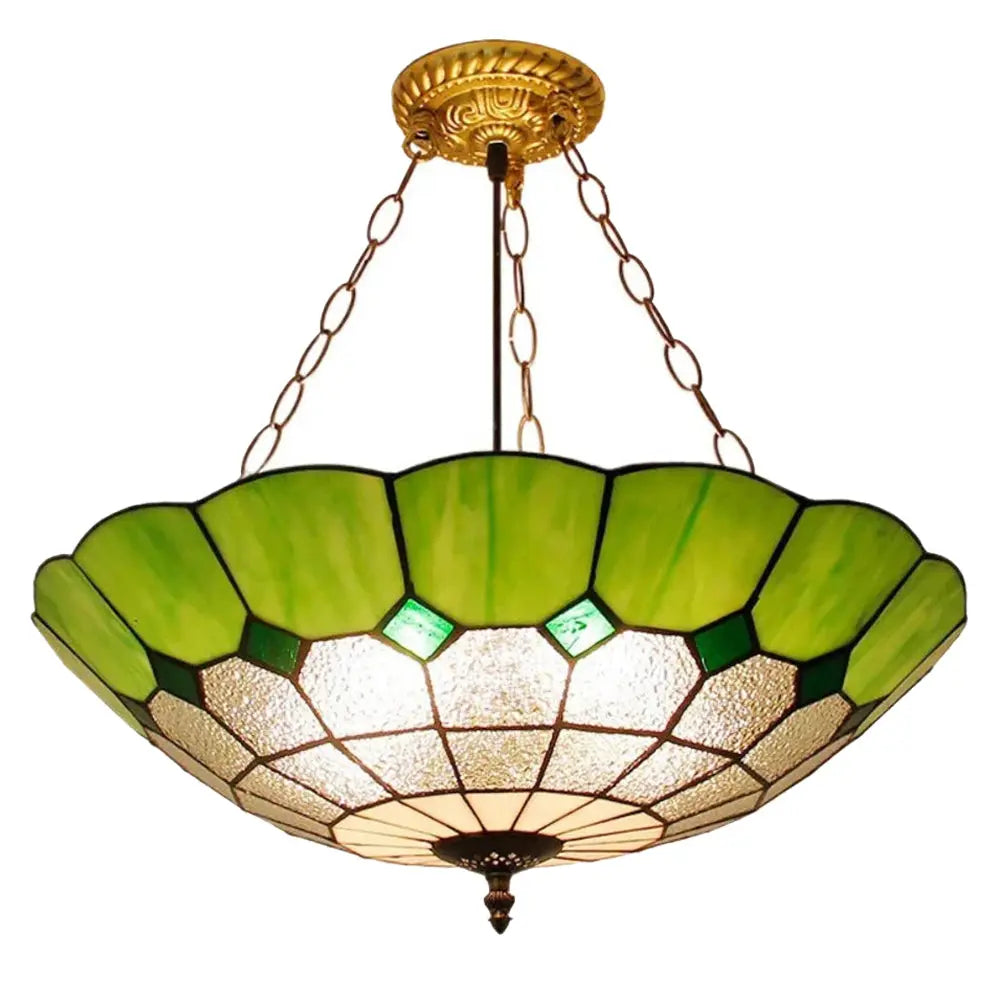 20inch Stained Glass Anti-chandelier Green Lampshade Tiffany Style Chandelier - CTL